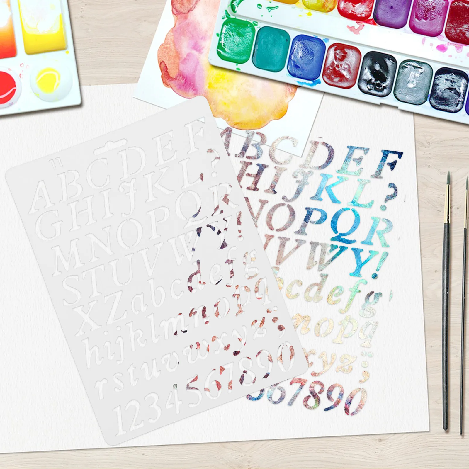 8Pcs Multi-Function Alphabet Letter Number Stencils Large Clear Pattern Pet Reusable Stencil for DIY Crafts School Projects Home