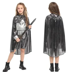 Kids Silver Medieval Warrior Knight Costume Children's Day Female Samurai Performance Suit Carnival Party Masquerade Role Play