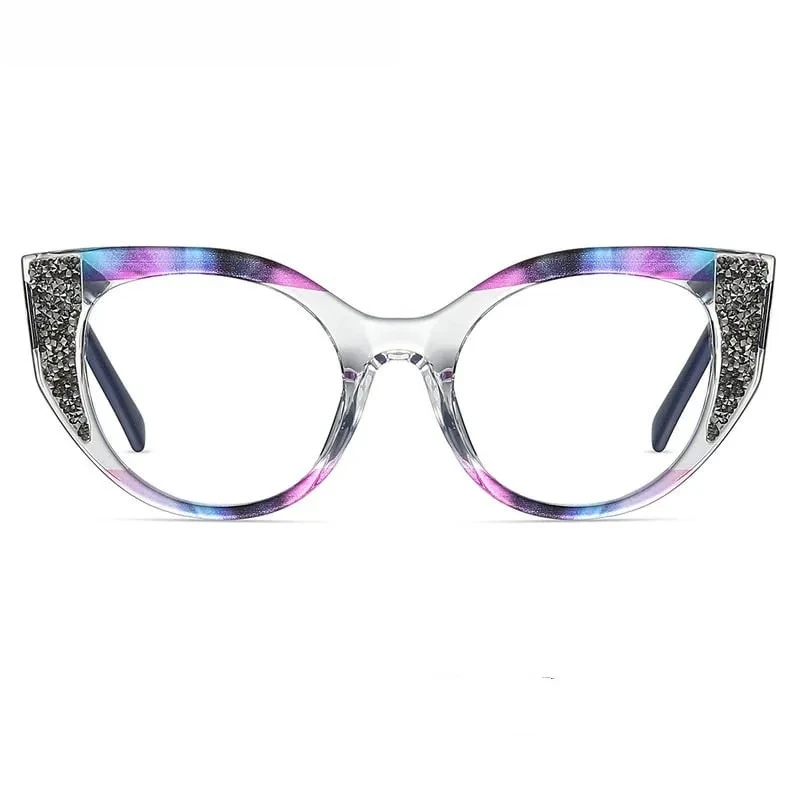 KUXA Women Elegant Designer Optical Eyeglasses Frame Fashion Lady Light Reading Glasses for Prescription Lenses Rhinestone Spect