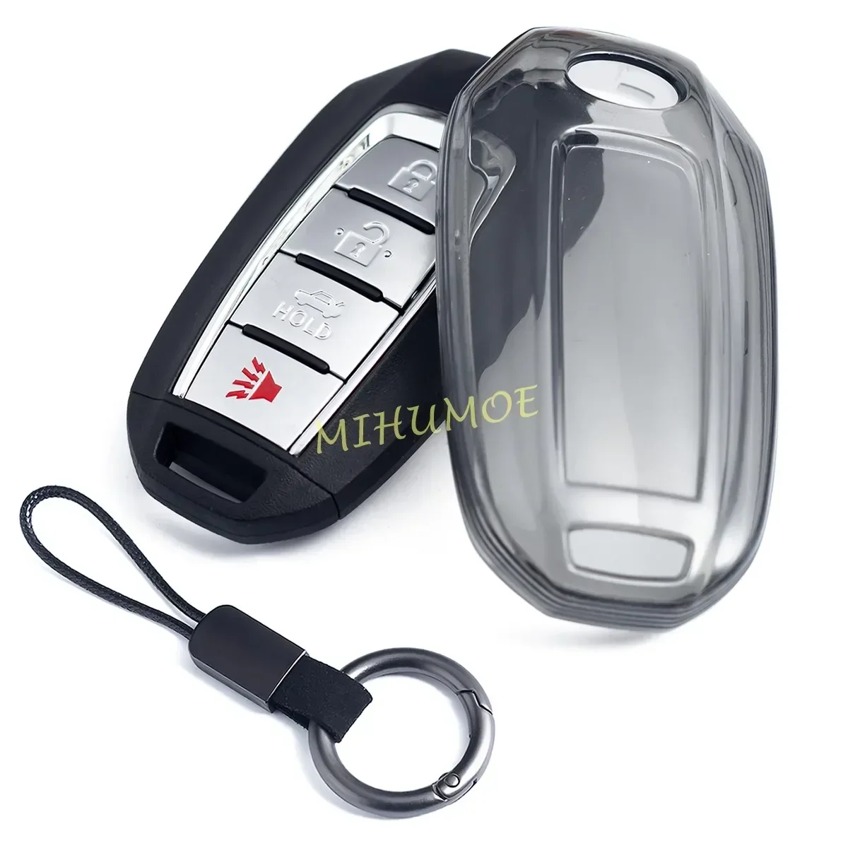 For 2019-2025 Infiniti Q50 Q60 QX50 QX55 QX60 Black Transparent Car Key Fob Case Cover Keychain Ring Accessories 2024 2023 2022