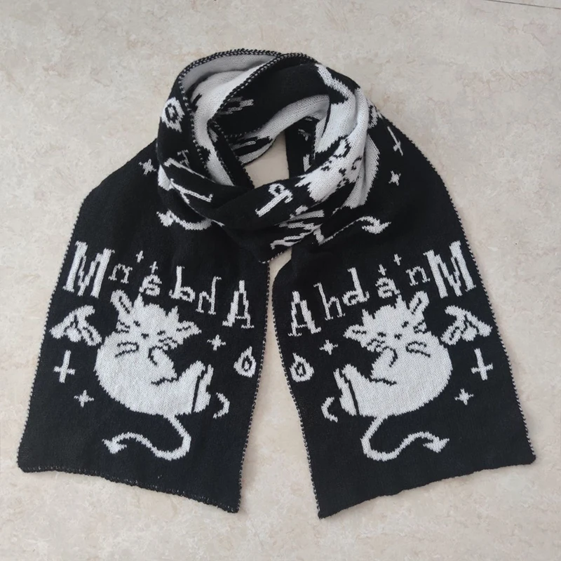 Devil Cat Scarfs Second Yuan Punk Y2k Japanese Harajuku Street Winter Doublesided Knitted Thickened Warm Windproof Scarf Cosplay