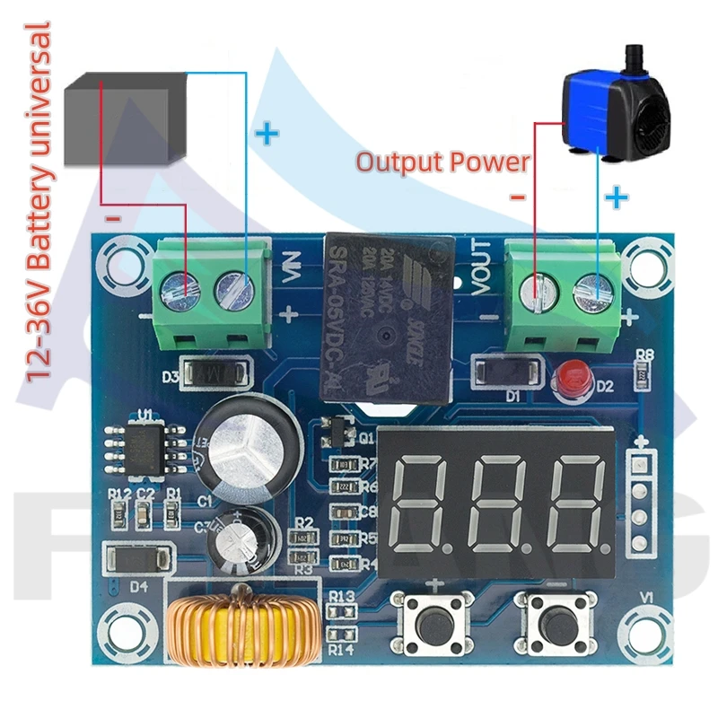 XH-M609 Low Voltage Disconnect Switch Cut Off 12V 24V 36V Digital LED Display Over-Discharge Protect for 12-36V Lithium Battery