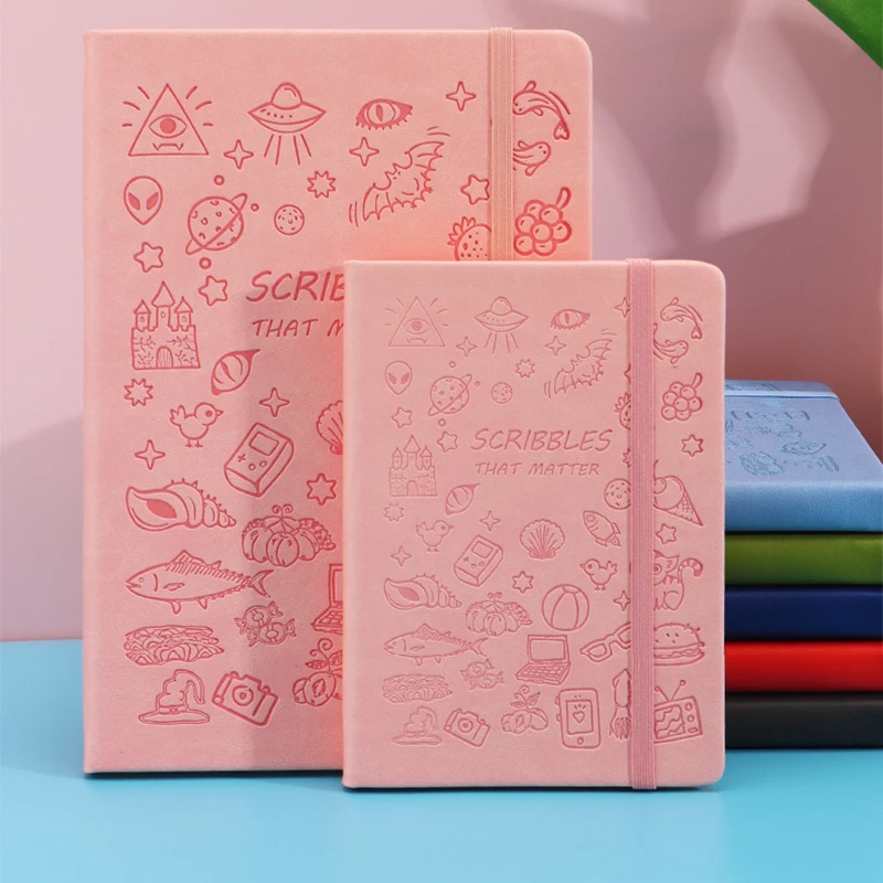 Cute Embossed Cartoon PU Notebook A5 A6 Elastic Band Diary Journal, Soft Cover Student Notepad, Business Planner Stamp Book