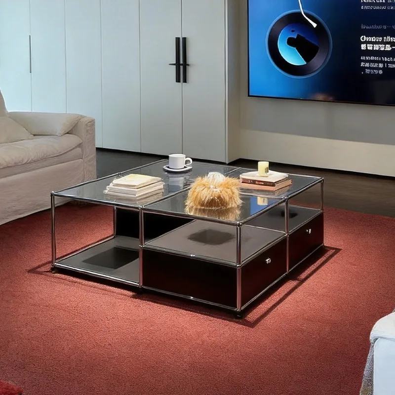Coffee table transparent glass module antique living room square high-end coffee table