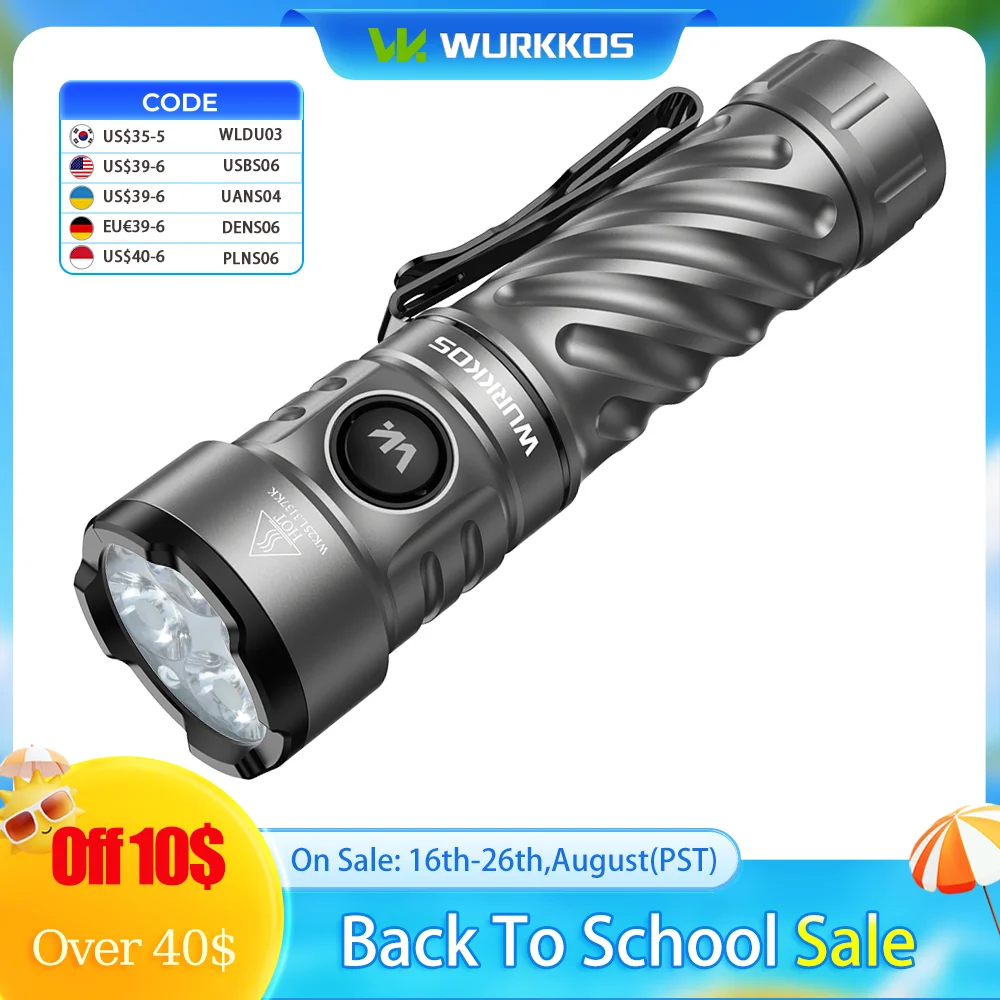 Wurkkos TS26 Rechargeable Flashlight 3470Lm IPX8 Waterproof Torch with 21700 Battery RGB Light Andural 2.0 for Camping Fishing