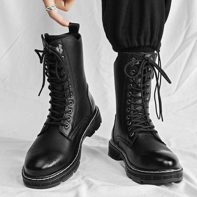 Men Boots Men\'s High-Top Tooling Boots British All-Match Trendy Non-slip Mens Shoes Autumn Winter Men Platform Boots 2023 New