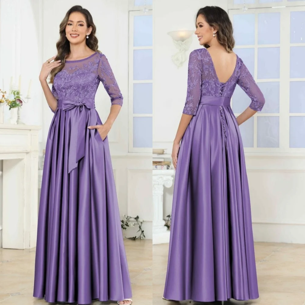 

Customized Charmeuse Sash Lace-up O-Neck A-line Long Dresses Bespoke Occasion Evening Gown Elegant Party Wedding Charming