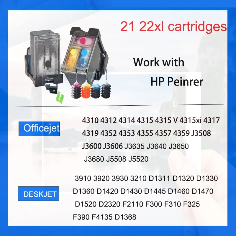 einkshop 21XL 22XL Ink Cartridge for HP 21 22 Deskjet 3915 3920 F380 F2180 F2280 F4100 F4180 F2100 F2200 F300 for hp 21 and 22