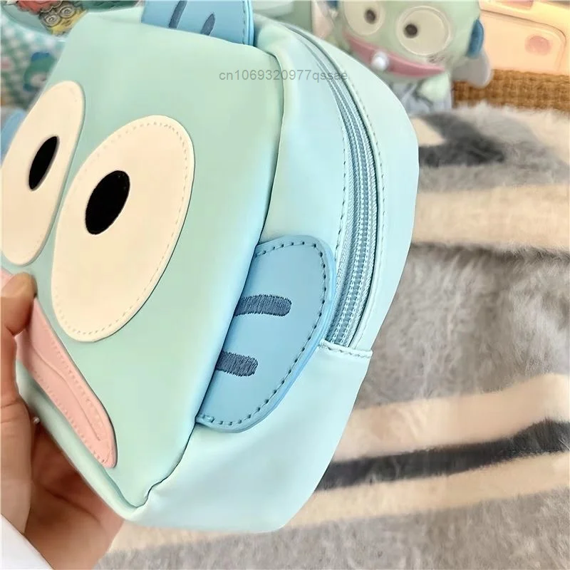 Sanrio Hangyodon PU Leather Zipper Cosmetic Cases for Women Cute Cartoon Hanton Large Double sided Pattern Handheld Makeup Bag