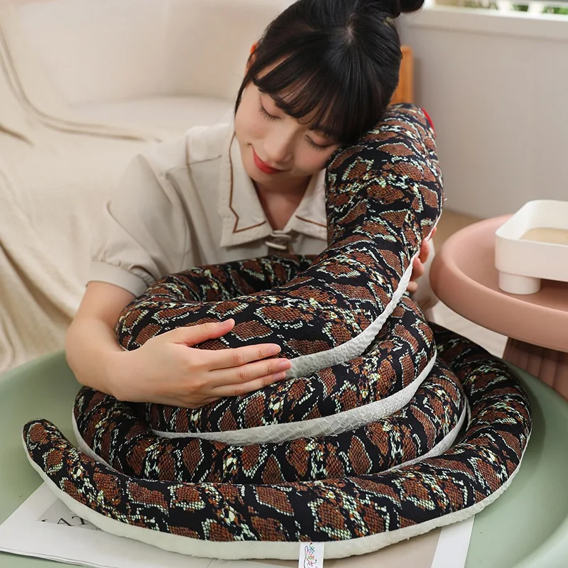 400cmLifelike Burmese Python Plush Toy Simulation Stuffed Animal Long Coiled Snake Scary Reptile Giant Cobra Halloween Gift Deco