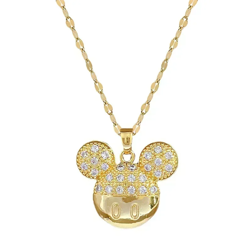 Cartoon Disney Mickey Minnie Mouse Studded with For Women Girl Stainless Steel Chain Sweet for Friends Kid Christmas Party Gifts