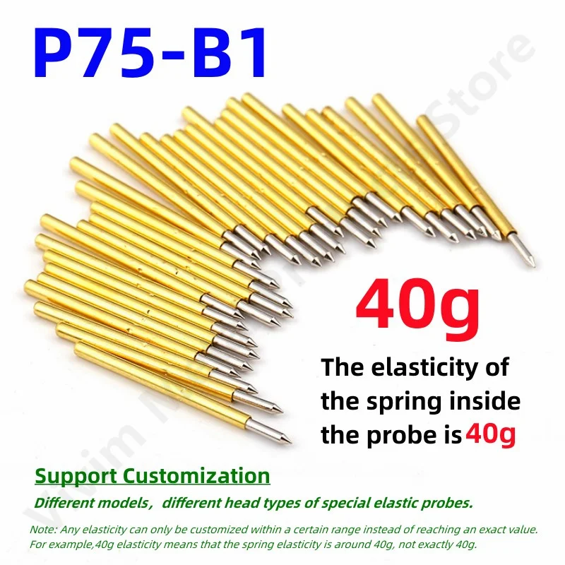 

100PCS P75-B1 Spring Test Probe Test Pin Pogo Pin P75-B Electric PCB Test Tool 0.66/1.02/16.3mm Needle Sharp Tip Head 40g