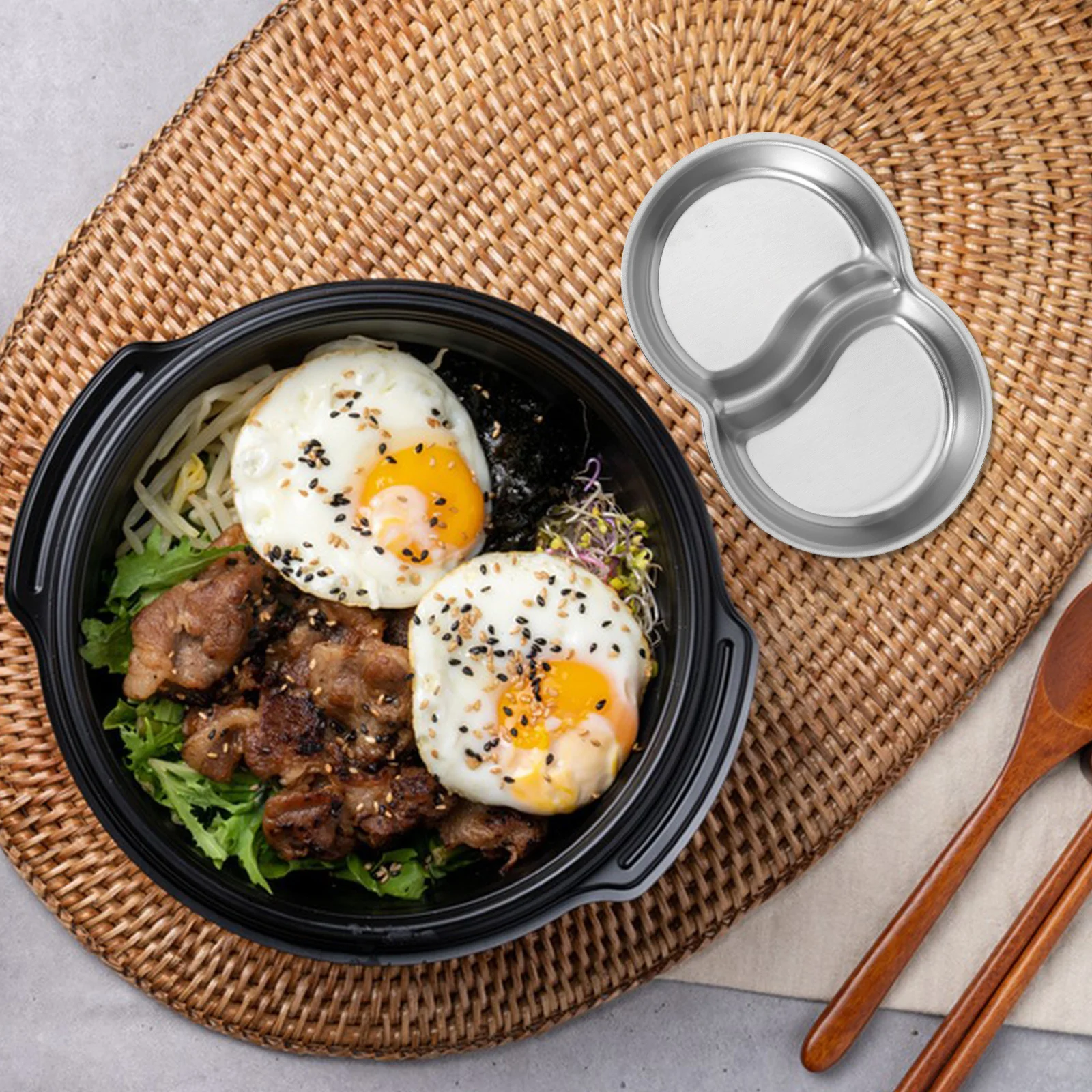 

Double Compartment Stainless Steel Sauce Dish Compact Design for Home Restaurant Use with Multiple Condiments Metal Sauce Dishes