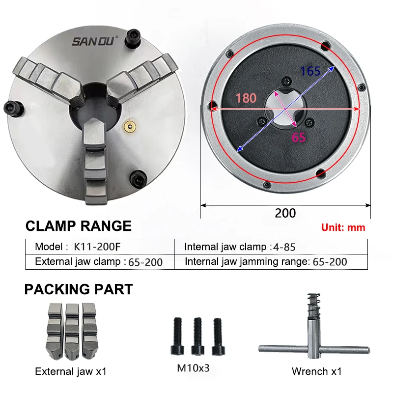 Sell Hot 3 Jaw Lathe Chuck 200mm With Front 3 Hole SANOU Brand Manual Lathe Chuck Self-Centering Metal Chuck K11-200F