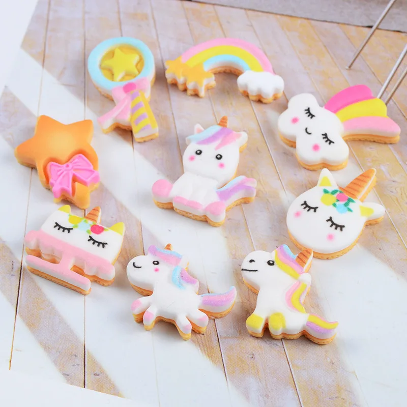 10pcs Cartoon Resin Rainbow Unicorn Series Cabochons Scrapbook Materials Mini Figures Crafts Flatback Cabochon Embellishment DIY