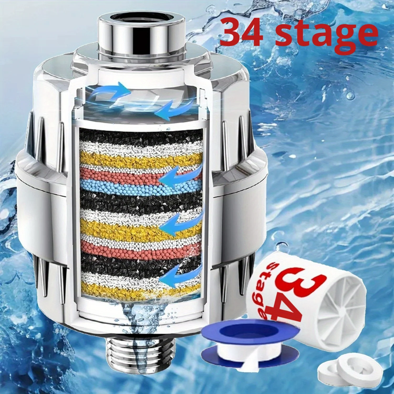 

34 level new shower head filter, replaceable filter element, efficient water filtration, removes chlorine and fluoride