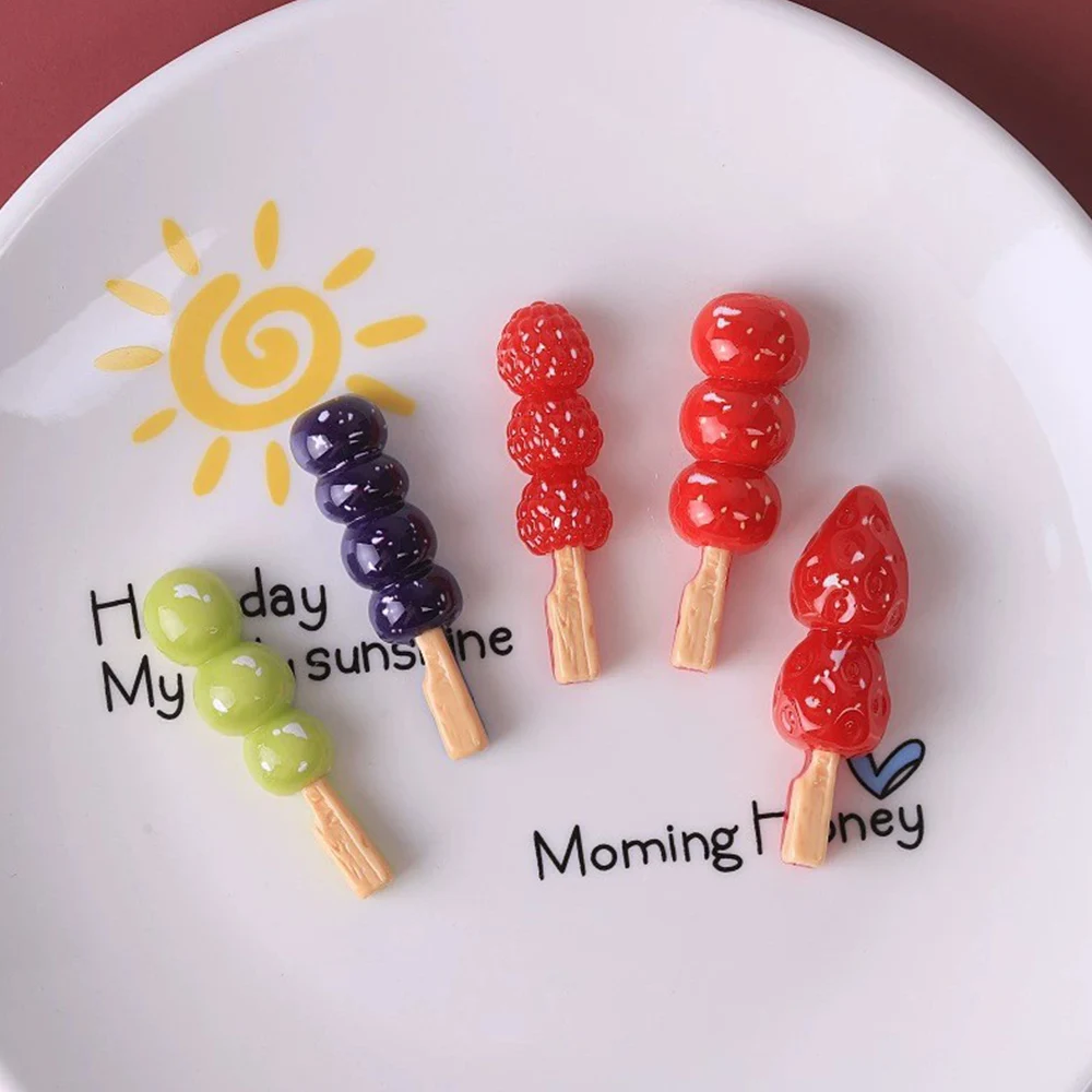 10PCS 10x40mm Fruit Skewers Series Miniature Flat Back Resin Cabochons For Hairpin Scrapbooking DIY Home Decor Craft Accessories