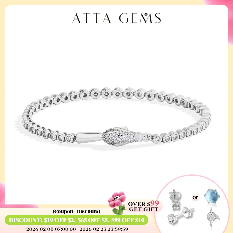 

ATTAGEMS оригинальные теннисные браслеты со змеиным замком, стерлинговое серебро S925, браслет из муассанита круглой огранки для женщин и мужчин, сертифицированные ювелирные изделия