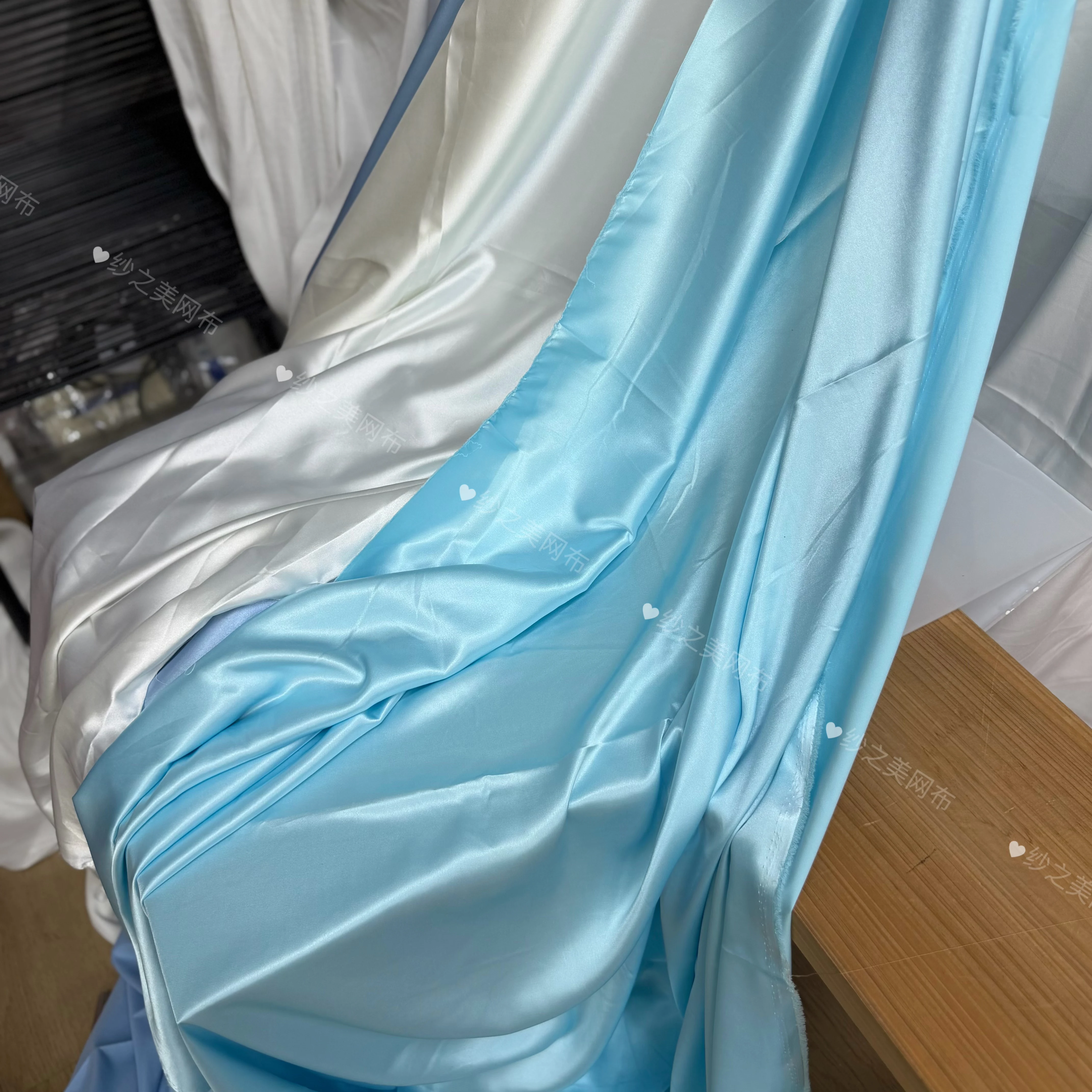 Sapphire Blue and Gray Glossy Satin Ice Silk Draping Fabric for Wedding Purdah Tablecloth Background Fabric