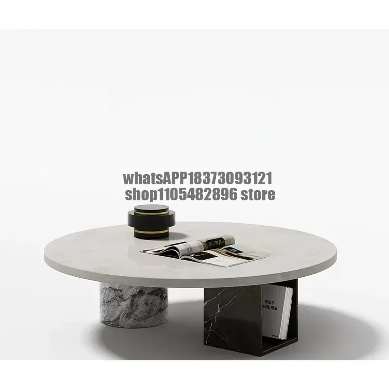 Natural marble round small coffee table can store minimalist personalized round table small apartment