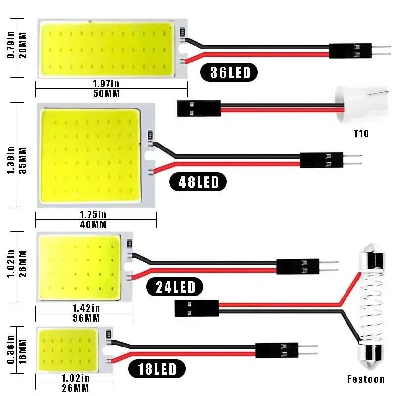 1-6Pcs T10 W5w Cob 18SMD 24SMD 36SMD 48SMD Car Led Clearance License Panel Lamp Auto Interior Reading Bulb Trunk Festoon Light