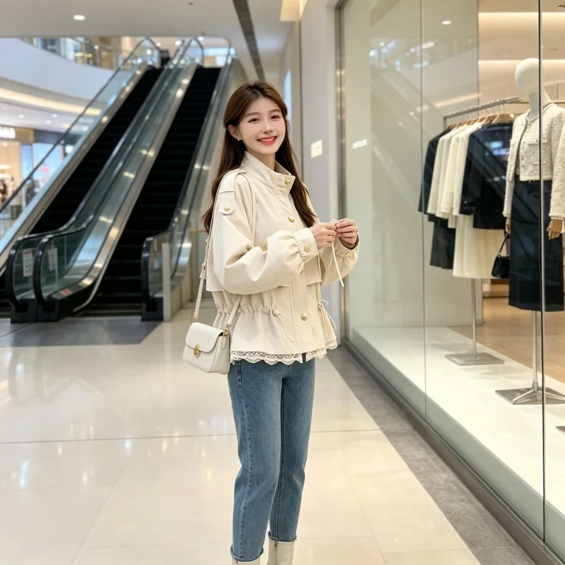 2026 Autumn New Korean Fashion High-end Short Windbreaker Jackets Women Trench Coat Female Casual All-match Outerwear Top Lady