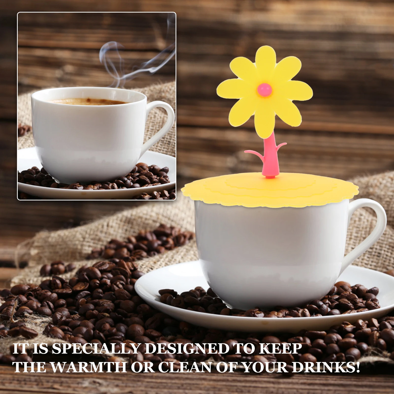 

1pc Silicone Flower Shape Cup Lids Cover Leakage-proof Creative Cup Lid (Light Yellow Chrysanthemum)