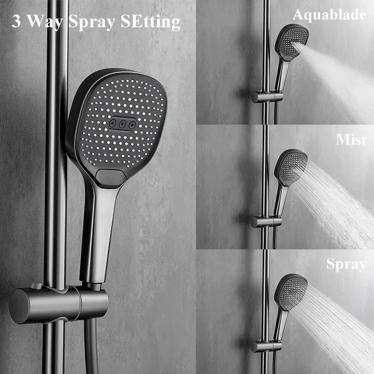 Ensemble de douche thermostatique Intelligent entièrement en laiton, affichage numérique LED, système de robinetterie de bain-douche à pluie pour SPA noir, 2023