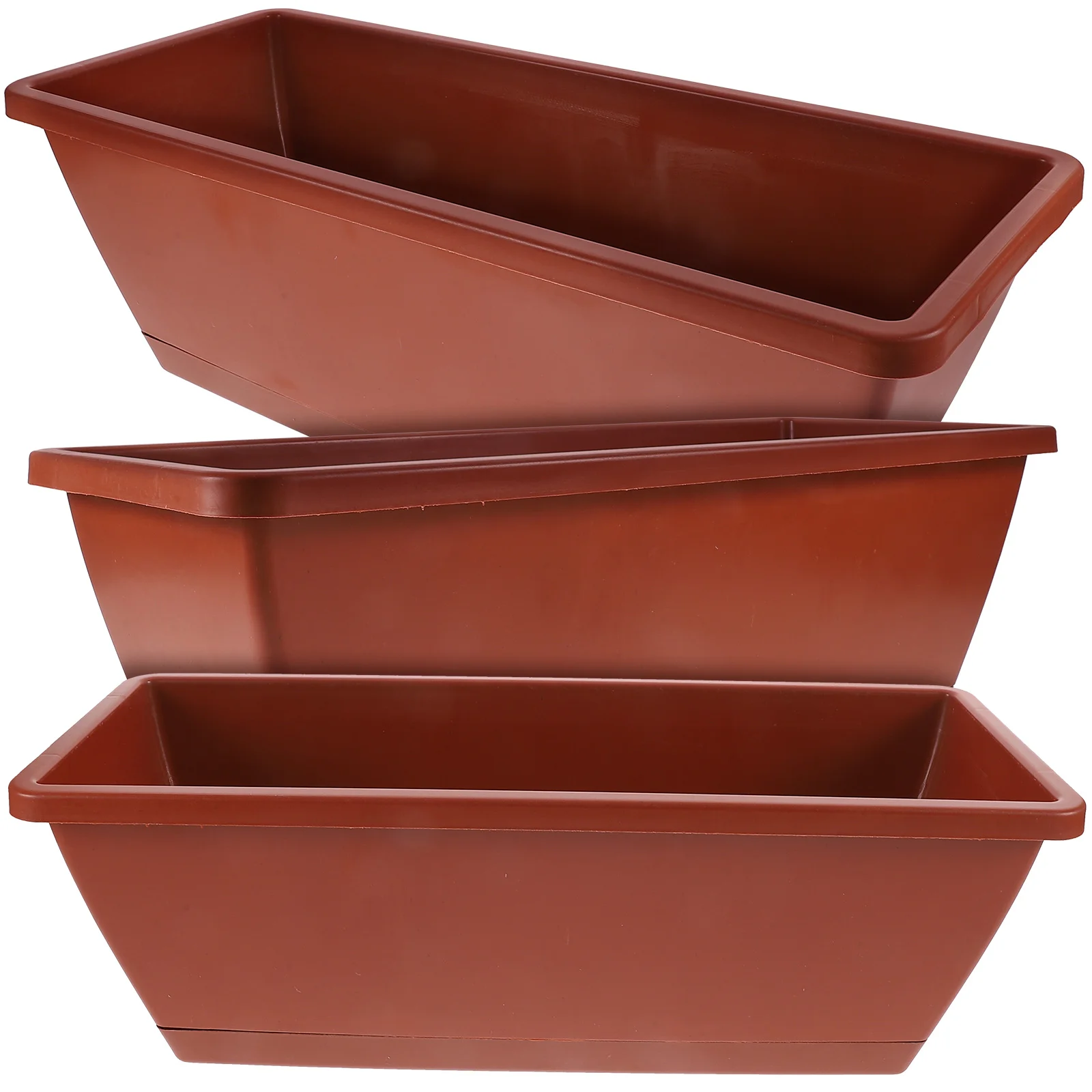 3 Pcs Square Vase Flower Pot Planting Trough Garden Cato Plastic Red Balcony Long