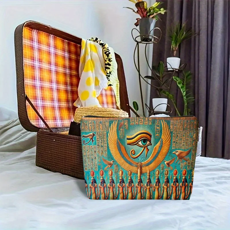 กระเป๋าแต่งหน้าภาพวาดฝาผนังอียิปต์ตาแห่งฮอรัส - กระเป๋าซิปมัลติฟังก์ชั่นน่ารักสำหรับผู้หญิง, กระเป๋าเก็บเครื่องประดับ