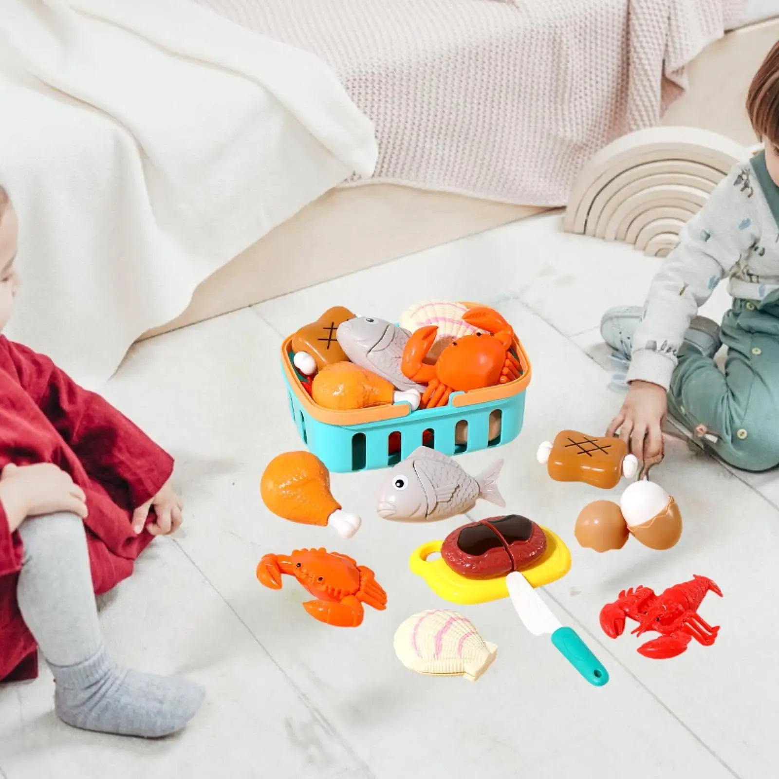 Cutting Food Toys Early Learning Toys Hand Eye Coordination with Holder Basket