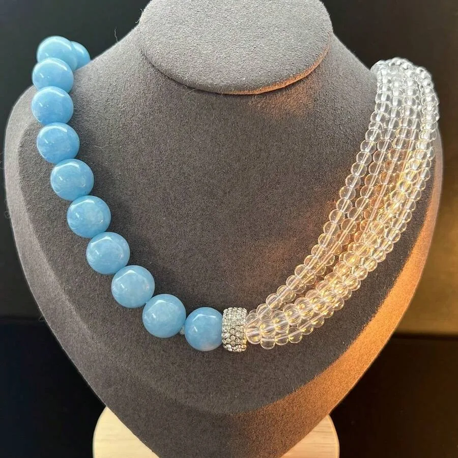

Spring Summer French Blue Crystal Clavicle Chain Natural Stone Beaded Necklace Elegant Niche Accessories For All Match