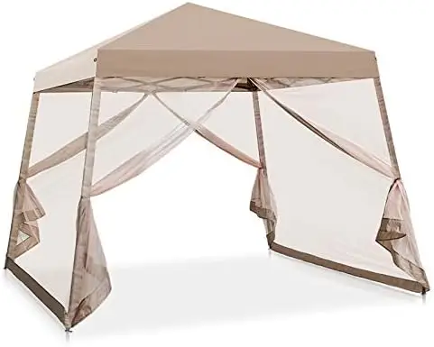 10x10 Pop Up Canopy Tent with Screen Netting, Slant Leg Canopy with UPF 50+ UV Protection, 64 Sq Ft Shade, One Person
