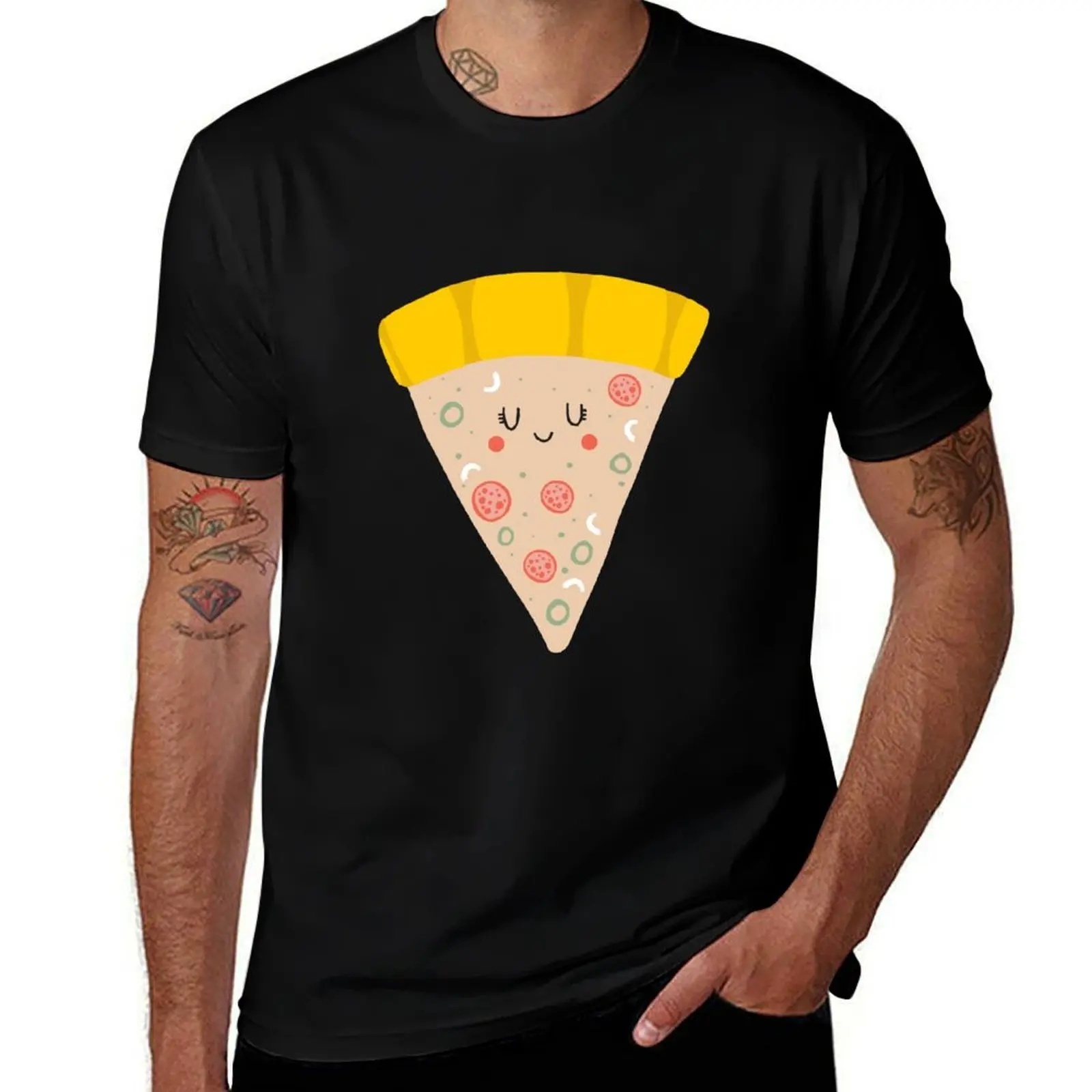 Cute funny smiling PIZZA slice T-Shirt Fashion Print Casual Short Sleeve