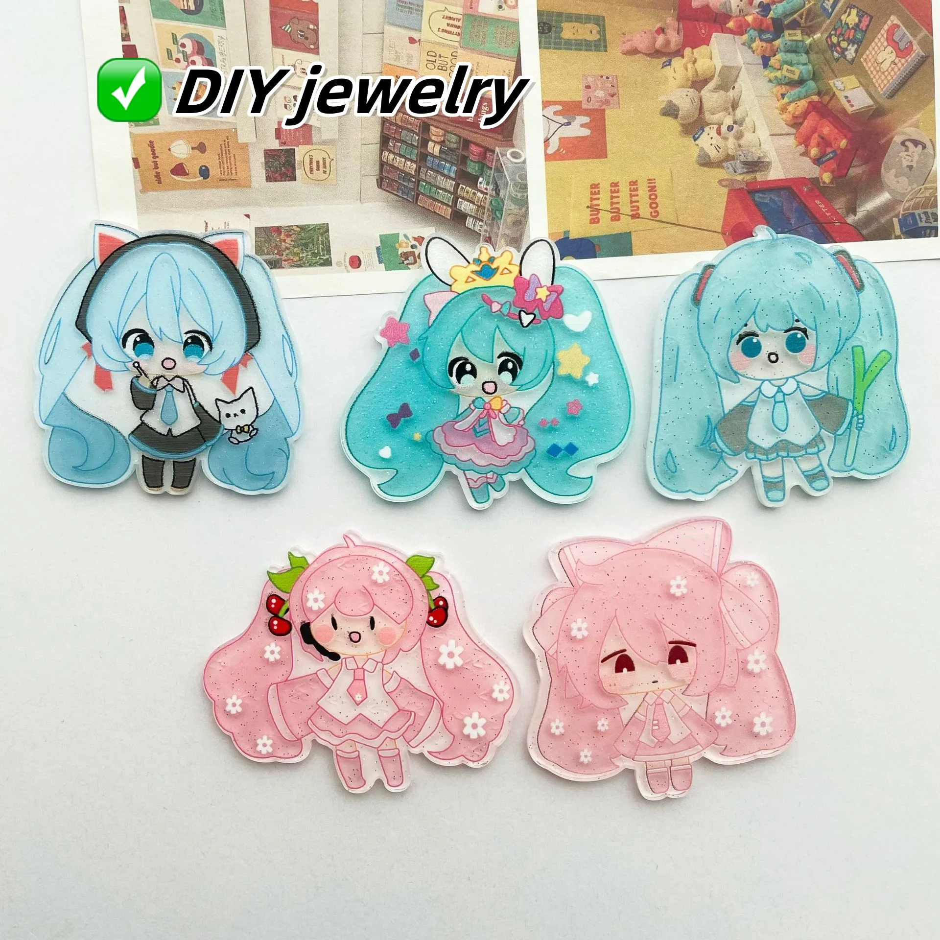 

hatsune miku large size cute acrylic anime 2D patch girl DIY hairpin brooch refrigerator phone case small accessories children