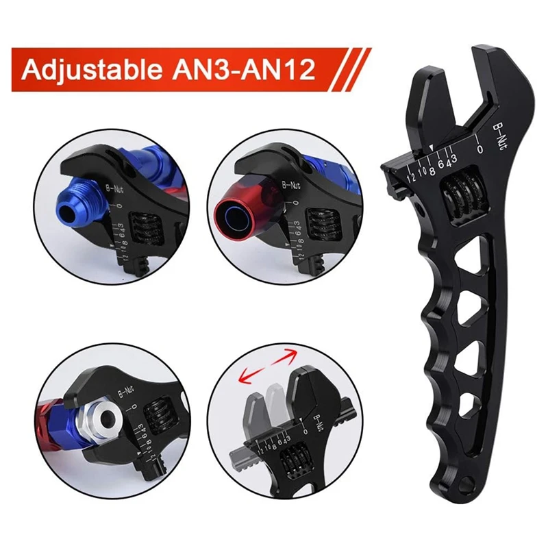 Adjustable An 3 4 6 8 10 12 Aluminum WRENCH HOSE Accessories Tool Aluminum Spanner Hose Fitting Tool Spanner Black