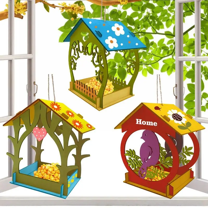 

Outdoor Bird Feeder Wooden Bird Feeders for Outdoors Decorative Hand-Painted Waterproof Outside Decor for Window Garden Patio