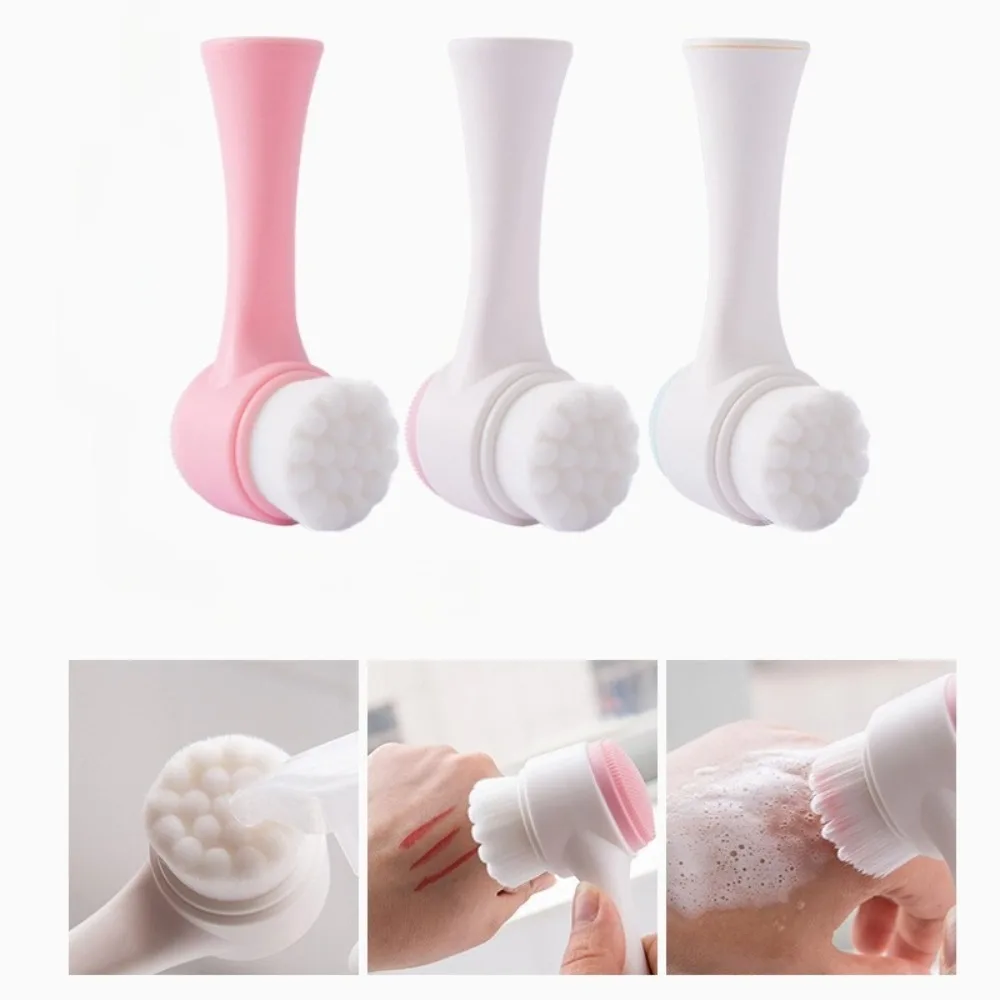 Silikonowa szczoteczka do twarzy 3D, dwustronna, do masażu i oczyszczania, z miękkim włosiem, do pielęgnacji skóry. 	 narzędzie