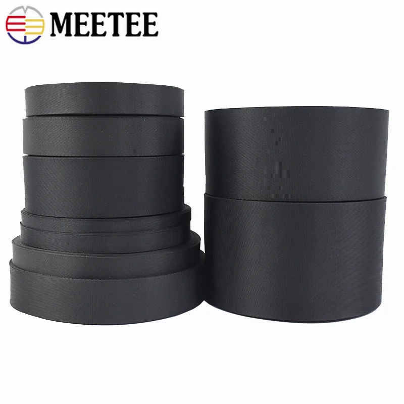 10M 0.7mm Thick 10-100mm Nylon Webbing Band Black Shoulder Bag Strap for Pet Collar Luggage Belt Sling Ribbon Sewing Accessories
