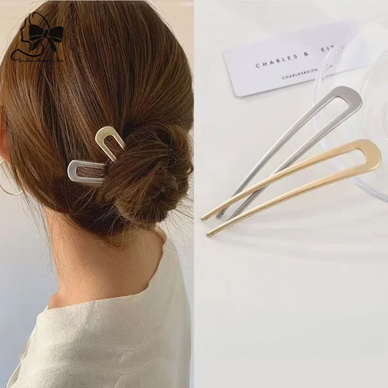 Fashionable U-shaped Hairpin Shell Hairpin Metal U Shaped Hair Pins Hair Fork French  Simple Hair Accessories for Women