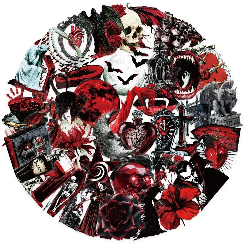 50Pcs Halloween Dark Vampire Creative Graffiti Double-Sided Stickers DIY Decoration for Journals and Phone Cases