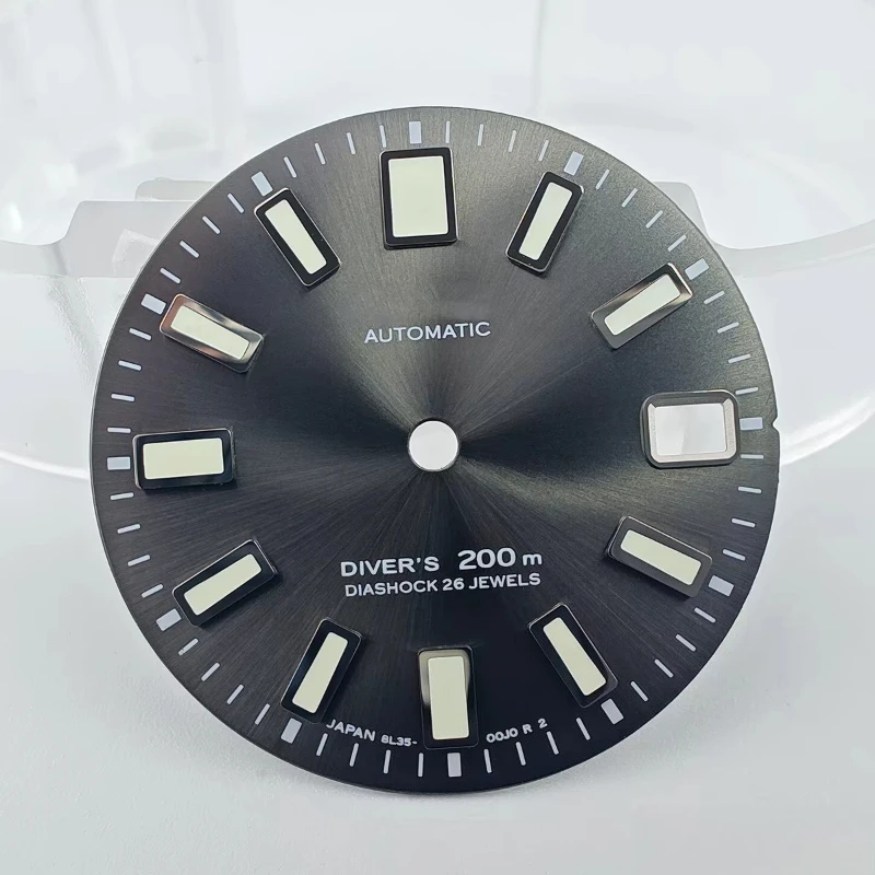Diameter 28.5mm High-quality 62MAS Sun Patterned Gray Dial Suitable for NH35 Movement C3 Green Luminous Genuine Nail Plate
