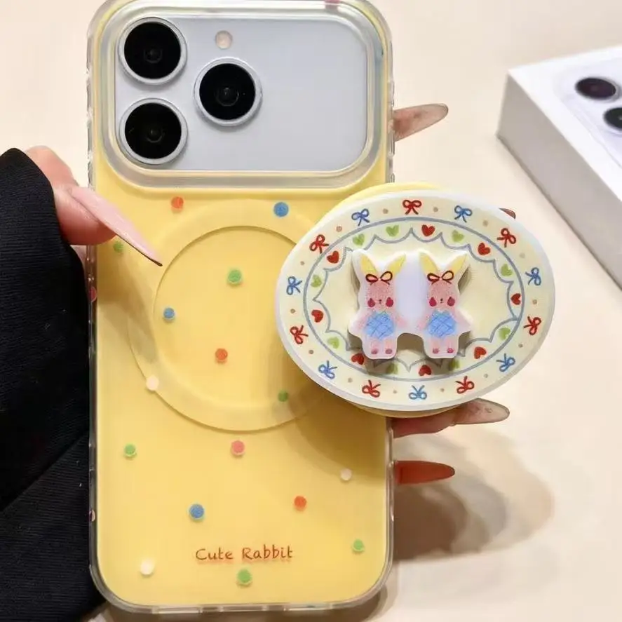 

Colorful Polka Dot Magnetic Phone Grip Holder Rabbit Ballet Magnet Foldable Cellphone Stand Support Bracket for Finger Socket