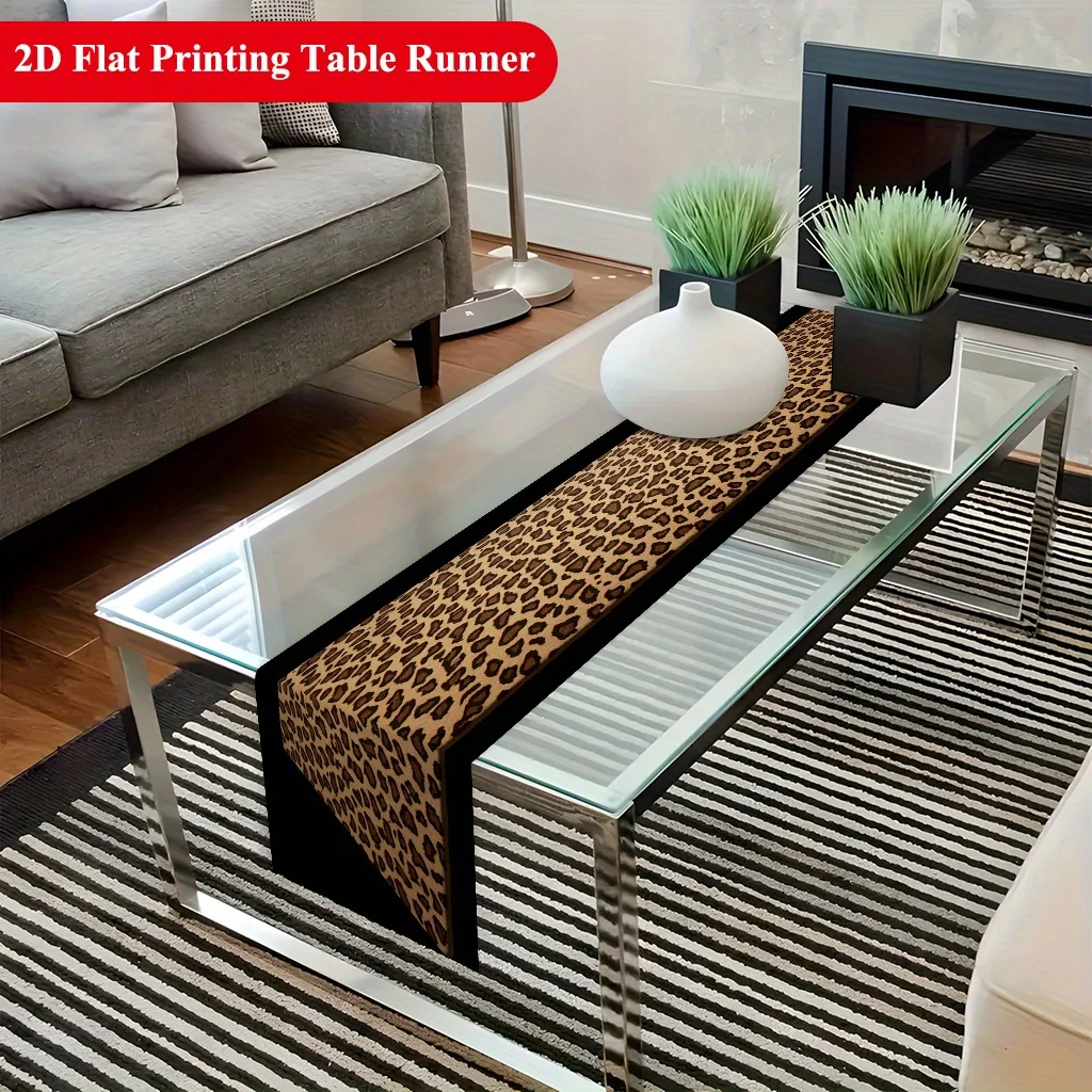 2D‑Printed Leopard Print Table Runner, Table Decor for Dining Table, Coffee‑Table, Family Gatherings, Indoor‑Outdoor Parties