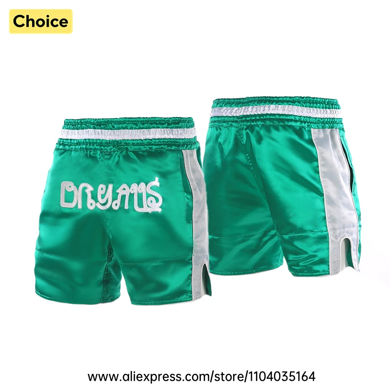 Grüne Boxshorts mit Taschen Muay Thai Kampfshorts Satin MMA Kickboxen Kampfsport Sparring Trainingskleidung