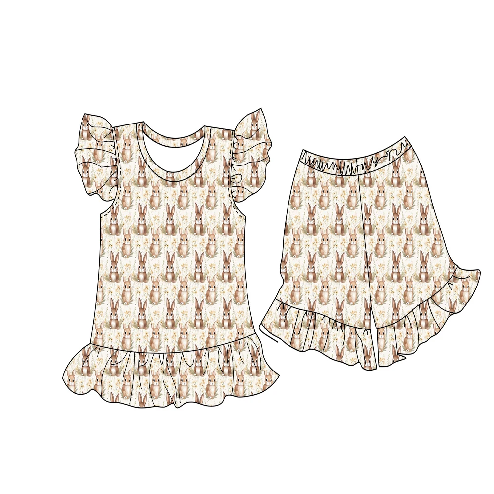 Latest Easter children's clothing bunny print design little girl lace pajama set suitable for girls aged 1-16