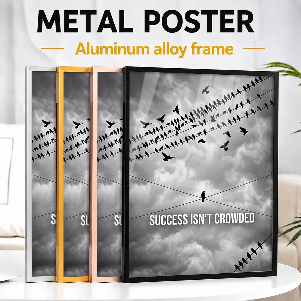 Success Framed Aluminum Metal Poster Customized Bold Typography Wall Art Perfect In Business Workspace For Ambitious Thinkers