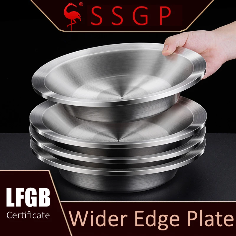 LFGB Certificate 304 Stainless Steel Luxury Wider Edge Heat Insulating 245mm Plate for Dinner Cutlery Fall Resistant Tableware