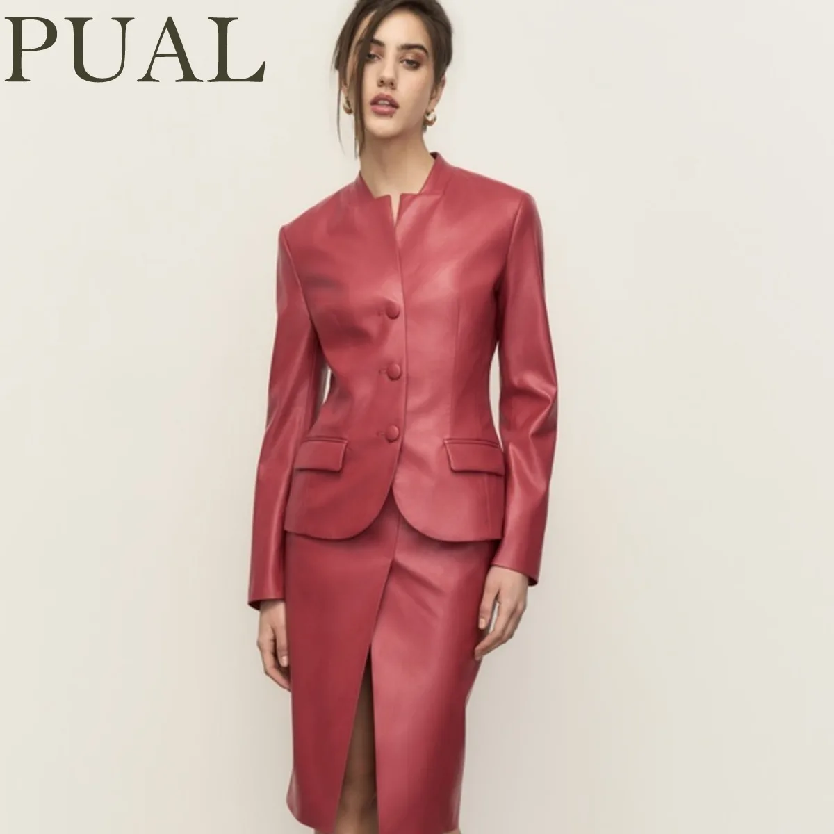 

Женский блейзер из искусственной кожи PUAL с воротником-стойкой на одной пуговице, весна-лето, элегантный, для офиса, модный, тренд 2026 года, женственное пальто