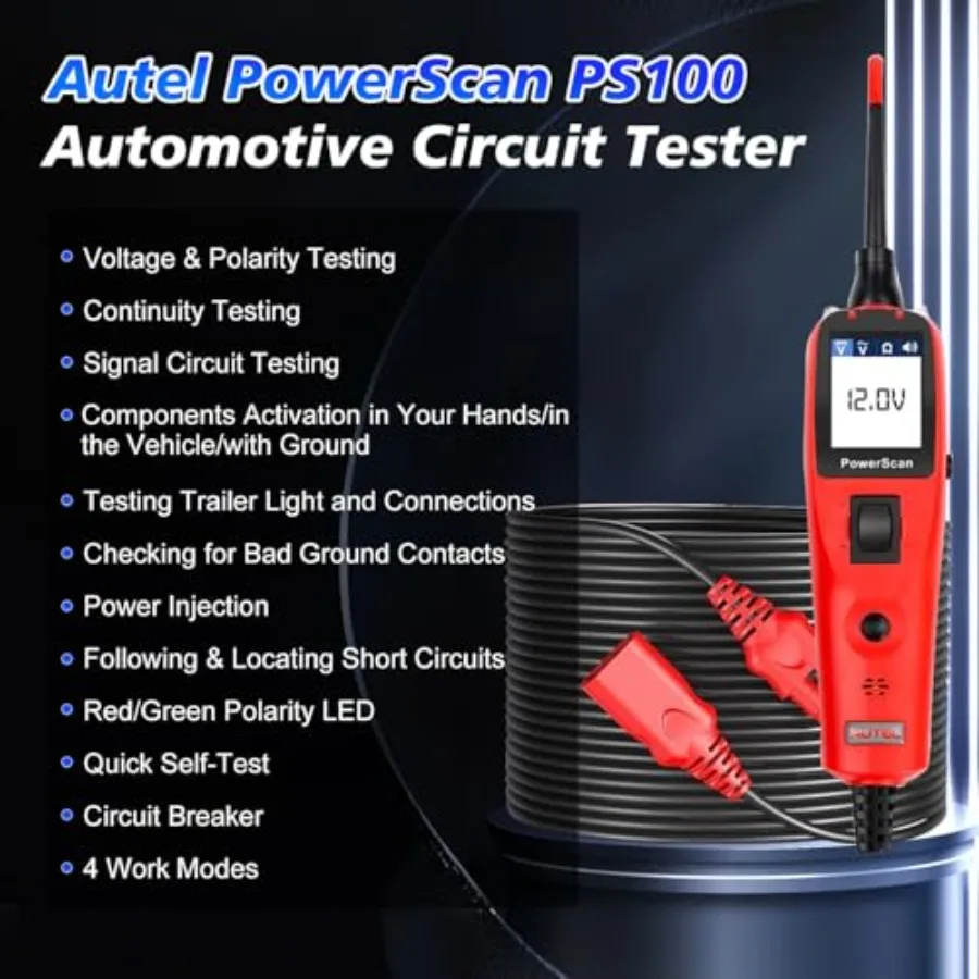 Automotive electrical diagnostic tool for 99 cars, ABS plastic, black, detects 12V/24V circuits, breaker finder, continuity che